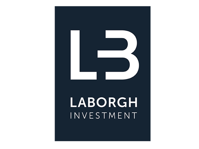 Laborgh-Investment-Logo, blaues Rechteck hochkant mit "LB"
