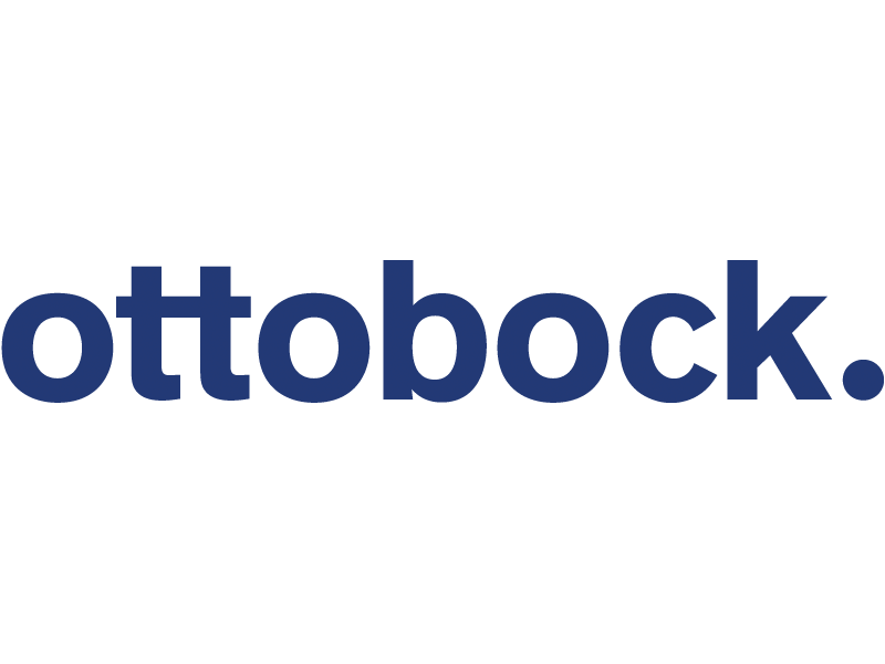 Ottobock-Logo, kleine blaue Buchstaben