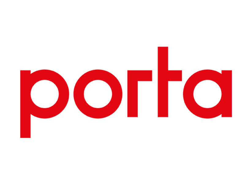 Porta-Logo, kleine rote Buchstaben